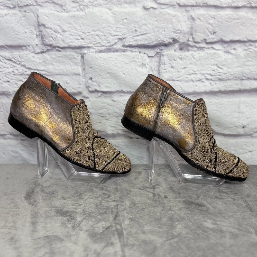 Meher Kakalia Metallic Gold Marbled Beaded Booties